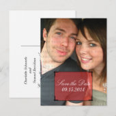 赤いアールデコ枠日付はがきを保存 案内ポストカード (正面/裏面)