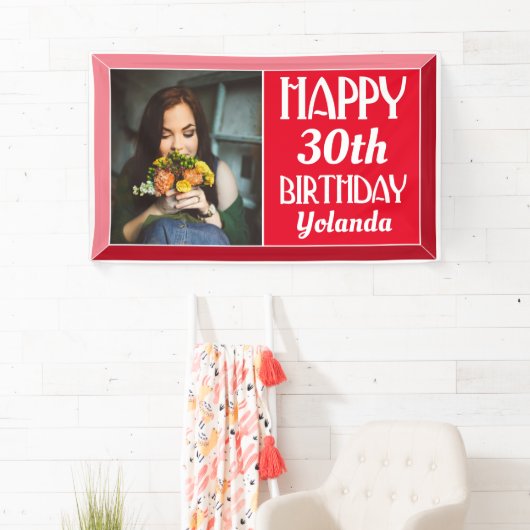 赤いアールデコ面取りフォト誕生日 横断幕 (インサイチュ)