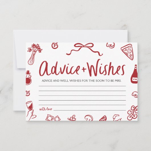 赤いイタリアンアドバイスとウィッシュブライダルシャワーゲーム 招待状 (正面)
