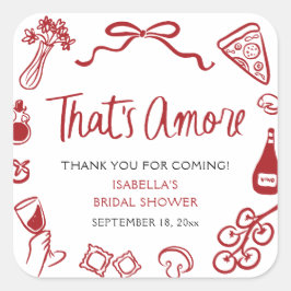 赤いイタリアンザアモーレピザパスタブライダルシャワー スクエアシール