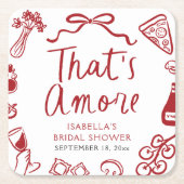 赤いイタリアンザアモーレピザパスタブライダルシャワー スクエアペーパーコースター (正面)