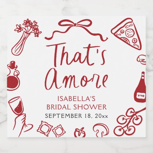 赤いイタリアンザアモーレピザパスタブライダルシャワー スパークリングワインラベル (シングルラベル)