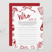 赤いイタリアンハンドドロー誰が私のブライダルシャワーゲーム 招待状 (正面/裏面)