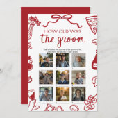 赤いイタリアン手が新郎の試合の年を描いた 招待状 (正面/裏面)