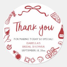 赤いイタリアン ハンドドローンピザ パスタ ブライダルシャワー ラウンドシール