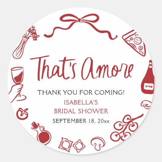 赤いイタリアン　That's Amore ピザパスタ　ブライズシャワー ラウンドシール (正面)