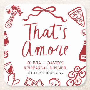 赤いイタリアン That's Amore ピザ リハーサル ディナー スクエアペーパーコースター