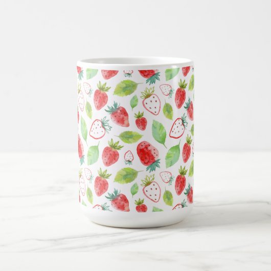 赤いイチゴと緑のコーヒ葉ー コーヒーマグカップ (中央)