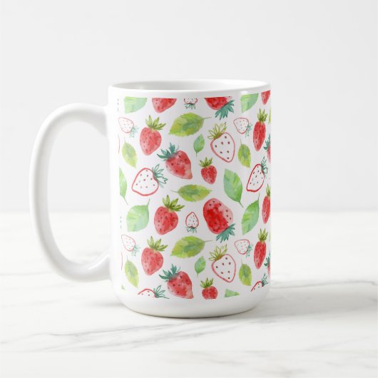 赤いイチゴと緑のコーヒ葉ー コーヒーマグカップ (左)