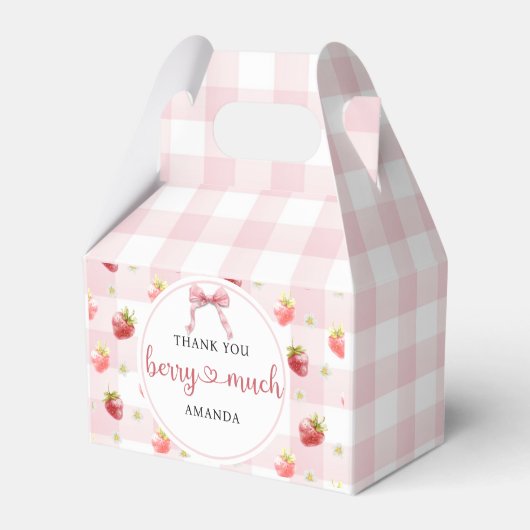 赤いイチゴのピンクの格子模様 サンキュー ベリーマッチ フェイバーボックス (正面サイド)