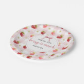 赤いイチゴのピンクの格子模様 サンキュー ベリーマッチ ペーパープレート (アングル)