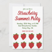 赤いイチゴのフルーツイチゴの夏のパーティー 招待状 (正面)