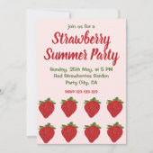 赤いイチゴのフルーツ イチゴ サマー パーティー 招待状 (正面)