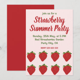 赤いイチゴのフルーツ イチゴ サマー パーティー 招待状