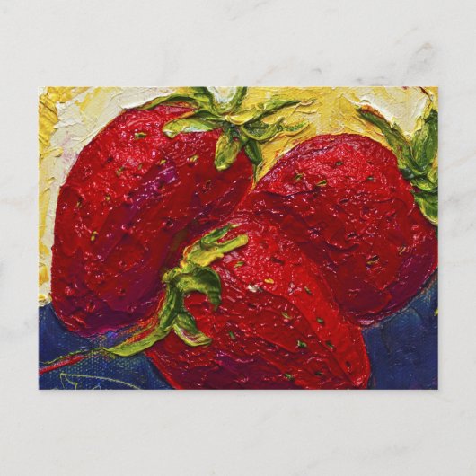 赤いイチゴの果物絵画 ポストカード (正面)