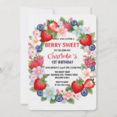 赤いイチゴの1歳誕生日パーティー（子供向け） 招待状 (正面)