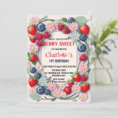 赤いイチゴの1歳誕生日パーティー 招待状 (スタンド正面)