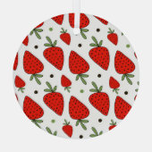赤いイチゴ漫画のシームレスなパターン ガラスオーナメント (裏面)