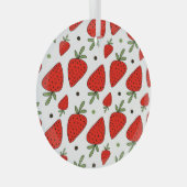 赤いイチゴ漫画のシームレスなパターン ガラスオーナメント (正面右)
