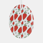 赤いイチゴ漫画のシームレスなパターン ガラスオーナメント (正面左)