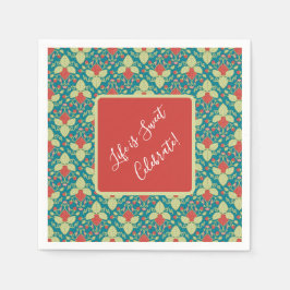 赤いイチゴ、花、果実とランナー スタンダードカクテルナプキン