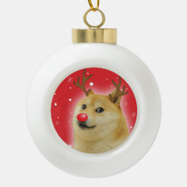 赤いイヌのクリスマス Meme カード Doge Dogright Doggo セラミックボールオーナメント