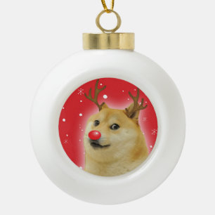 赤いイヌのクリスマス Meme カード Doge Dogright Doggo セラミックボールオーナメント