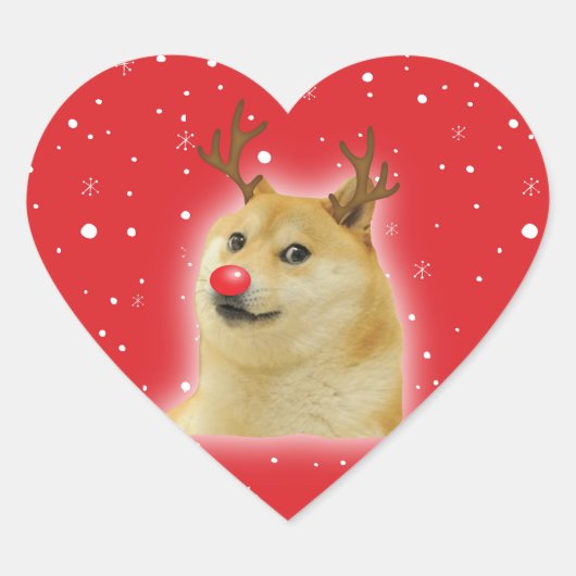 赤いイヌのクリスマス Meme カード Doge Dogright Doggo ハートシール (正面)