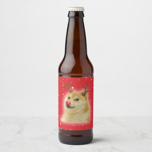 赤いイヌのクリスマス Meme カード Doge Dogright Doggo ビールラベル (正面)