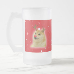 赤いイヌのクリスマス Meme カード Doge Dogright Doggo フロストグラスビールジョッキ