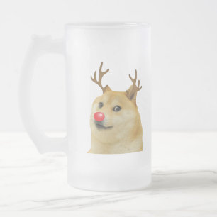 赤いイヌのクリスマス Meme カード Doge Dogright Doggo フロストグラスビールジョッキ