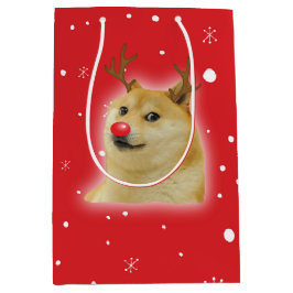 赤いイヌのクリスマス Meme カード Doge Dogright Doggo ミディアムペーパーバッグ