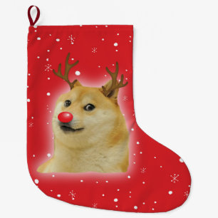 赤いイヌのクリスマス Meme カード Doge Dogright Doggo ラージクリスマスストッキング