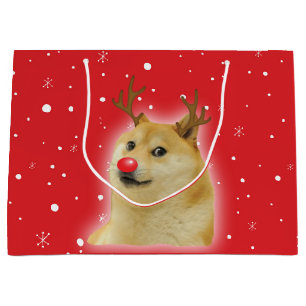 赤いイヌのクリスマス Meme カード Doge Dogright Doggo ラージペーパーバッグ