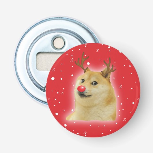 赤いイヌのクリスマス Meme カード Doge Dogright Doggo 栓抜き (正面)