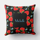 赤いイモノグラムのチゴと青い忘れ形 クッション (裏面)