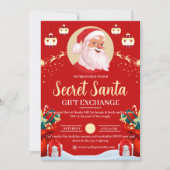 赤いイラストのシークレットサンタギフト交換フライヤー 招待状 (正面)