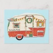 赤いイラストのビンテージトレーラー シーズンポストカード (正面)