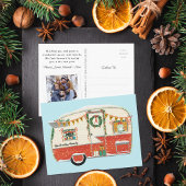 赤いイラストのビンテージトレーラー シーズンポストカード