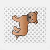 赤いイングリッシュ・スタッフィーがかわいい！漫画風の犬と足跡 フリースブランケット (正面(横))