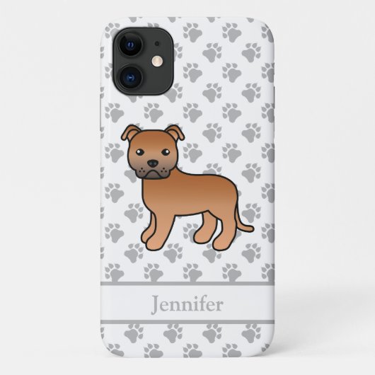赤いイングリッシュ・スタッフィー かわいいキャラクター 犬+名前 Case-Mate iPhoneケース (裏面)