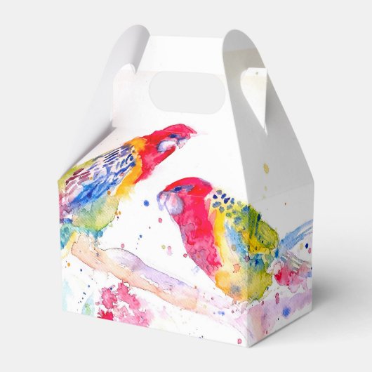 赤いインコのウェディングケーキ ファヴォリーボックス ロゼラ鳥 フェイバーボックス (正面サイド)