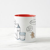 赤いインテリアまたはハンドルが付いているミルク及びショウガの白いマグ マグカップ (中央)
