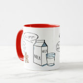 赤いインテリアまたはハンドルが付いているミルク及びショウガの白いマグ マグカップ (正面左)