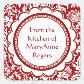 赤いウィリアム・モリスの缶詰になる瓶の食糧ラベル スクエアシール (正面)