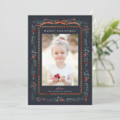 赤いウィンターベリーのフレーム海軍のクリスマスフォト シーズンカード (スタンド正面)