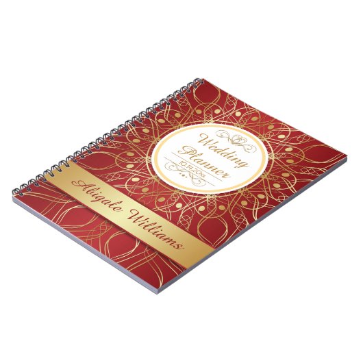 赤いウェディングプランナーのノートの金渦巻 ノートブック (左側)