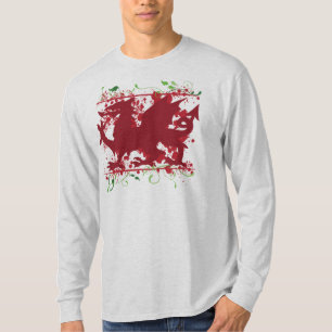 赤いウェールズのドラゴンの人の長袖のRaglanのワイシャツ Tシャツ