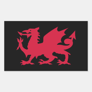 赤いウェールズのドラゴン 長方形シール