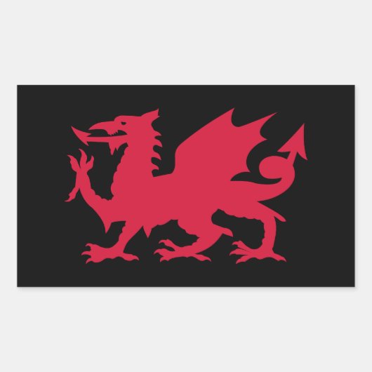 赤いウェールズのドラゴン 長方形シール (正面)